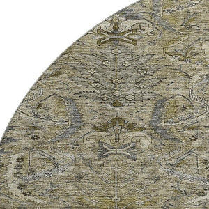HomeRoots 8' Elegant Taupe Gold & Beige Damask Washable Round Rug – UV-Protected, Easy-Care & Durable Design 683893