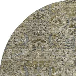 HomeRoots 8' Elegant Taupe Gold & Beige Damask Washable Round Rug – UV-Protected, Easy-Care & Durable Design 683893