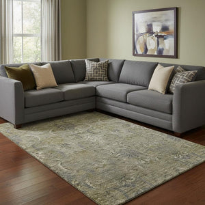 HomeRoots 8' X 10' Elegant Taupe Gold Beige Damask Area Rug - Washable, UV Protected, Family-Friendly Style! 683894