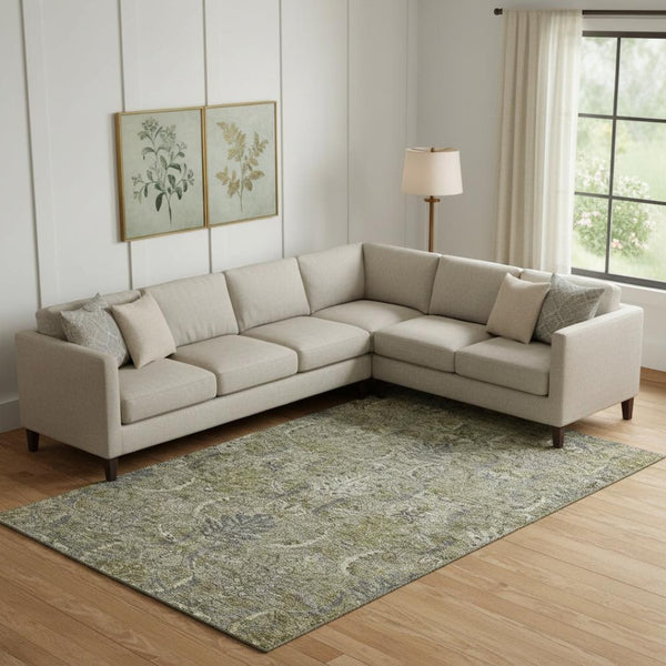 HomeRoots 9' X 12' Elegant Taupe Gold Beige Damask Area Rug - Washable, Stain-Resistant & UV Protected 683895