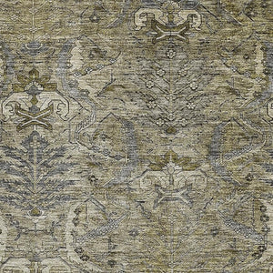 HomeRoots 9' X 12' Elegant Taupe Gold Beige Damask Area Rug - Washable, Stain-Resistant & UV Protected 683895
