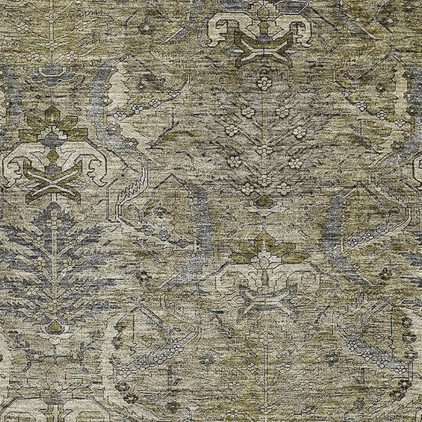 HomeRoots 9' X 12' Elegant Taupe Gold Beige Damask Area Rug - Washable, Stain-Resistant & UV Protected 683895