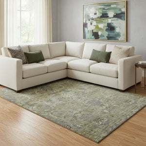 HomeRoots 10' X 14' Elegant Taupe Gold Beige Damask Area Rug - Washable, Stain-Resistant, UV Protected Design 683896