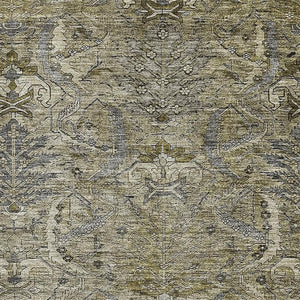HomeRoots 10' X 14' Elegant Taupe Gold Beige Damask Area Rug - Washable, Stain-Resistant, UV Protected Design 683896