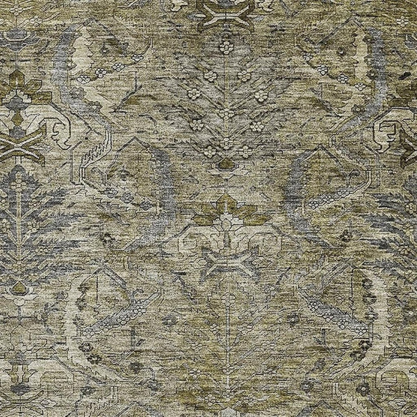 HomeRoots 10' X 14' Elegant Taupe Gold Beige Damask Area Rug - Washable, Stain-Resistant, UV Protected Design 683896