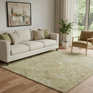 HomeRoots 5' Wheat and Beige Damask Area Rug - Washable, Stain-Resistant, UV Protected for Elegant Living Spaces 683898