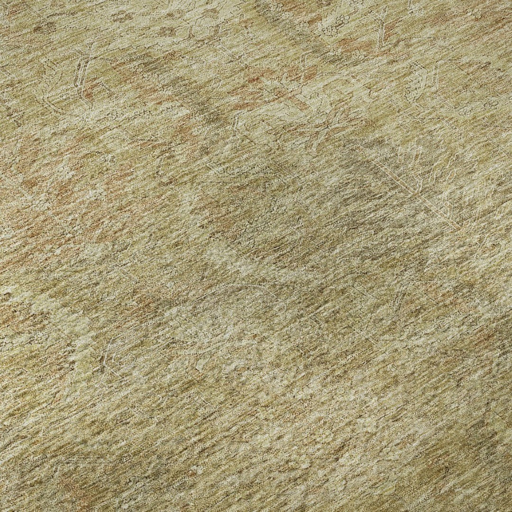 HomeRoots 5' Wheat and Beige Damask Area Rug - Washable, Stain-Resistant, UV Protected for Elegant Living Spaces 683898