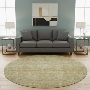 HomeRoots 8' Wheat and Beige Damask Round Rug – Washable, Stain Resistant, UV Protected for Stylish Homes 683899