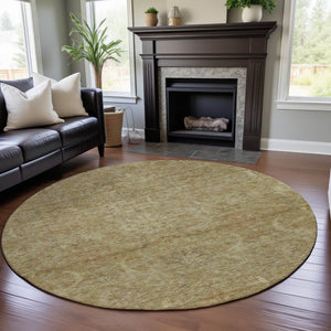HomeRoots 8' Wheat and Beige Damask Round Rug – Washable, Stain Resistant, UV Protected for Stylish Homes 683899