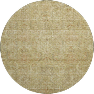 HomeRoots 8' Wheat and Beige Damask Round Rug – Washable, Stain Resistant, UV Protected for Stylish Homes 683899