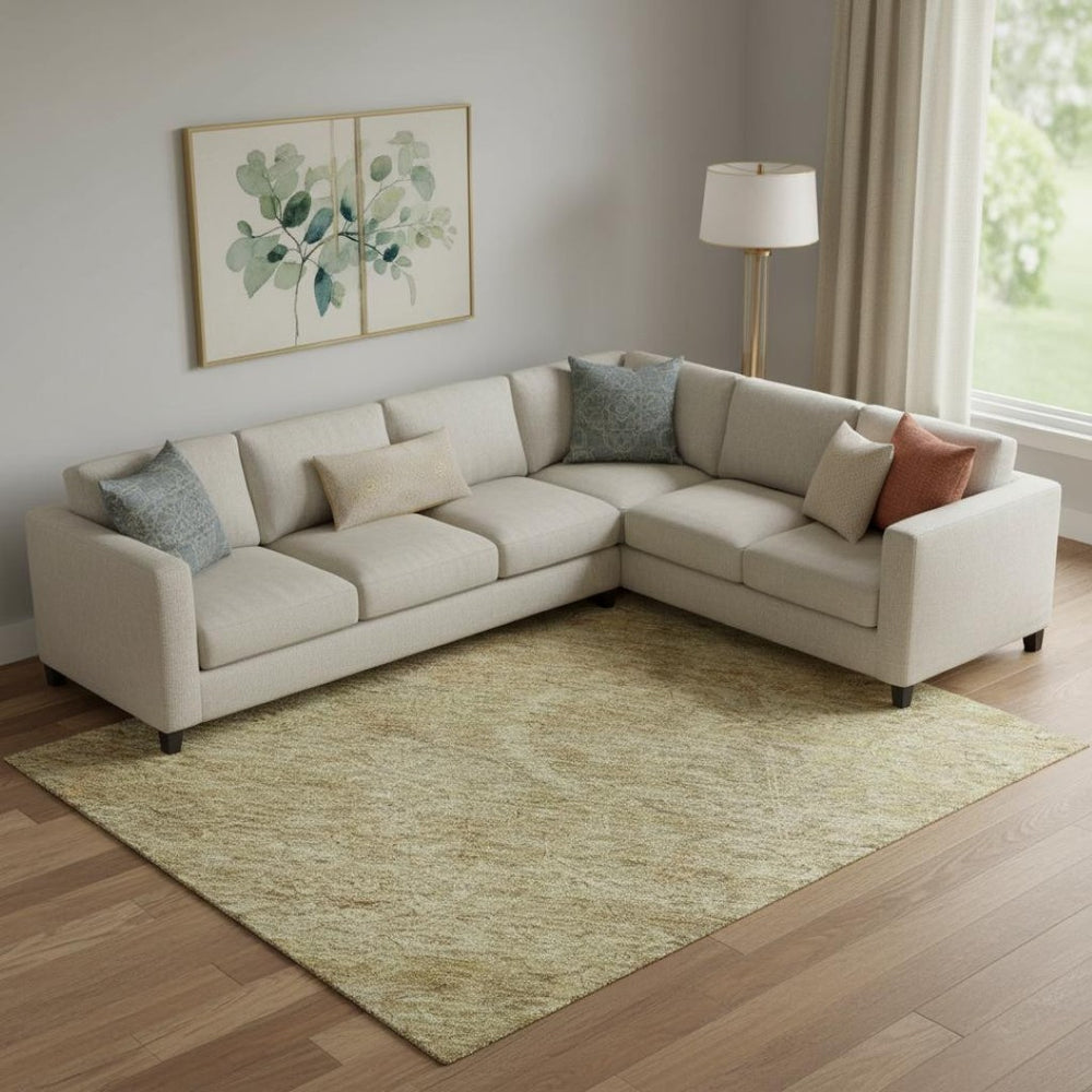 HomeRoots 9' X 12' Wheat and Beige Damask Area Rug - Stylish, Durable, UV-Protected, Stain-Resistant Design 683901