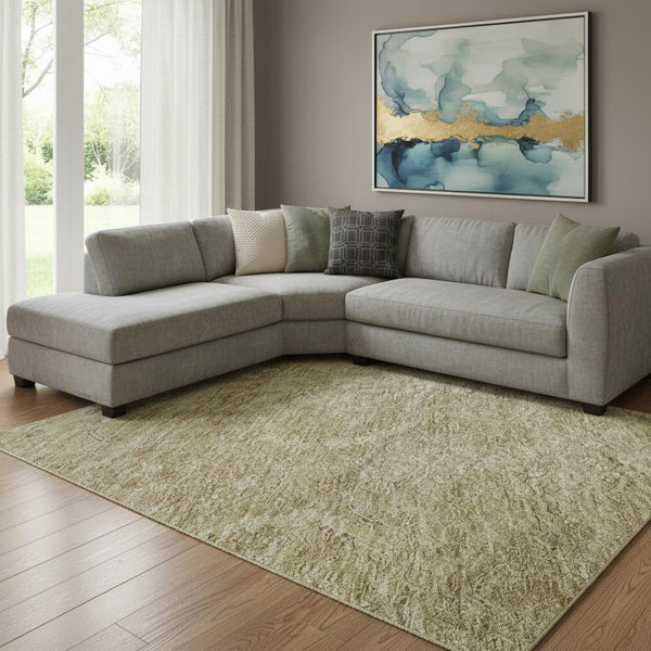 HomeRoots 10' x 14' Wheat and Beige Damask Area Rug - Washable, UV Protected, Durable for Busy Homes & Pets 683902
