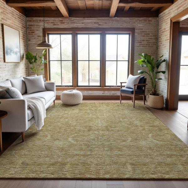HomeRoots 10' x 14' Wheat and Beige Damask Area Rug - Washable, UV Protected, Durable for Busy Homes & Pets 683902