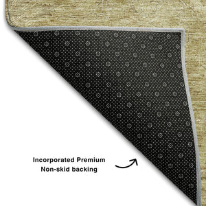 HomeRoots 10' x 14' Wheat and Beige Damask Area Rug - Washable, UV Protected, Durable for Busy Homes & Pets 683902