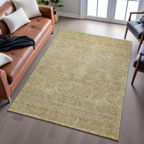 HomeRoots 10' x 14' Wheat and Beige Damask Area Rug - Washable, UV Protected, Durable for Busy Homes & Pets 683902