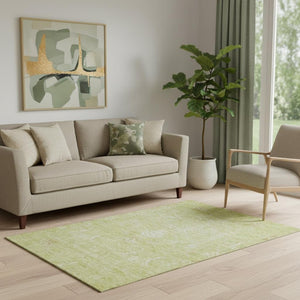 HomeRoots 5' X 8' Artichoke Green Damask Area Rug – Stylish, Washable, Stain-Resistant with UV Protection! 683904