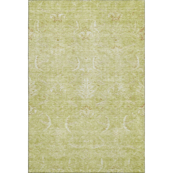 HomeRoots 5' X 8' Artichoke Green Damask Area Rug – Stylish, Washable, Stain-Resistant with UV Protection! 683904