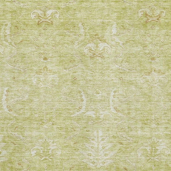 HomeRoots 5' X 8' Artichoke Green Damask Area Rug – Stylish, Washable, Stain-Resistant with UV Protection! 683904