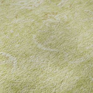 HomeRoots 8' Artichoke Green & Ivory Damask Round Rug - Washable, UV-Protected, Durable for Busy Homes 683905