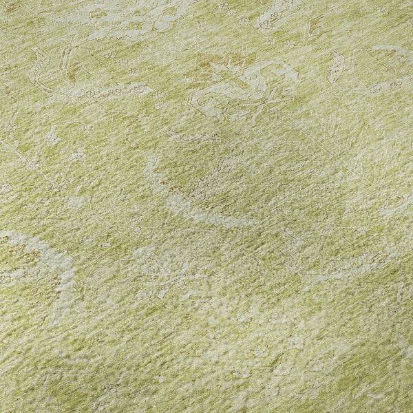 HomeRoots 8' Artichoke Green & Ivory Damask Round Rug - Washable, UV-Protected, Durable for Busy Homes 683905
