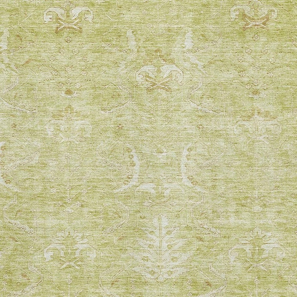 HomeRoots 8' X 10' Artichoke Green Damask Area Rug – Stylish, Washable, UV-Protected for High Traffic Homes! 683906