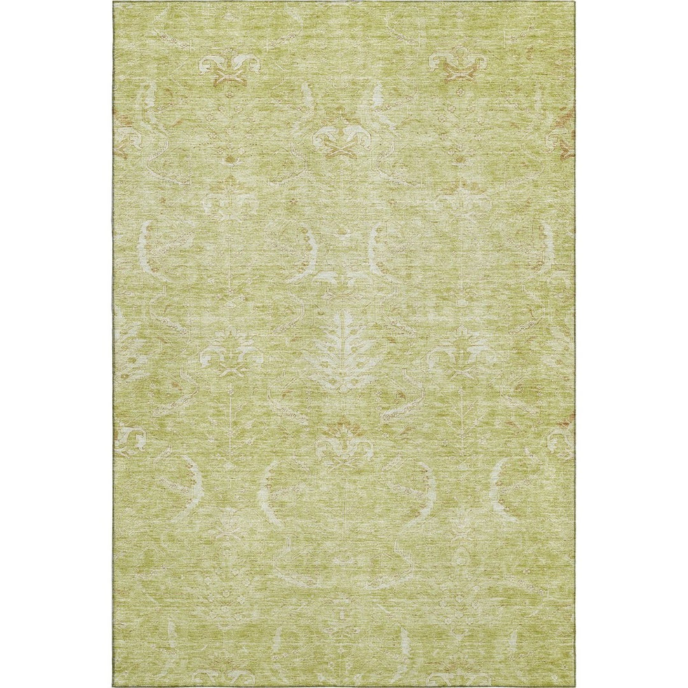 HomeRoots 9' X 12' Artichoke Green & Ivory Damask Area Rug - Washable, Stain-Resistant, UV Protected Comfort 683907