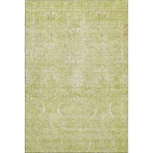 HomeRoots 9' X 12' Artichoke Green & Ivory Damask Area Rug - Washable, Stain-Resistant, UV Protected Comfort 683907