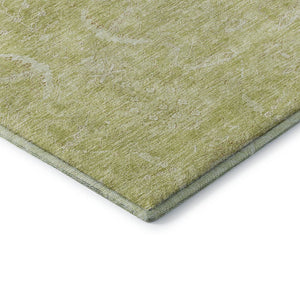 HomeRoots 9' X 12' Artichoke Green & Ivory Damask Area Rug - Washable, Stain-Resistant, UV Protected Comfort 683907