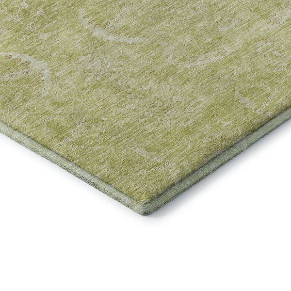 HomeRoots 9' X 12' Artichoke Green & Ivory Damask Area Rug - Washable, Stain-Resistant, UV Protected Comfort 683907