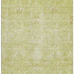 HomeRoots 9' X 12' Artichoke Green & Ivory Damask Area Rug - Washable, Stain-Resistant, UV Protected Comfort 683907