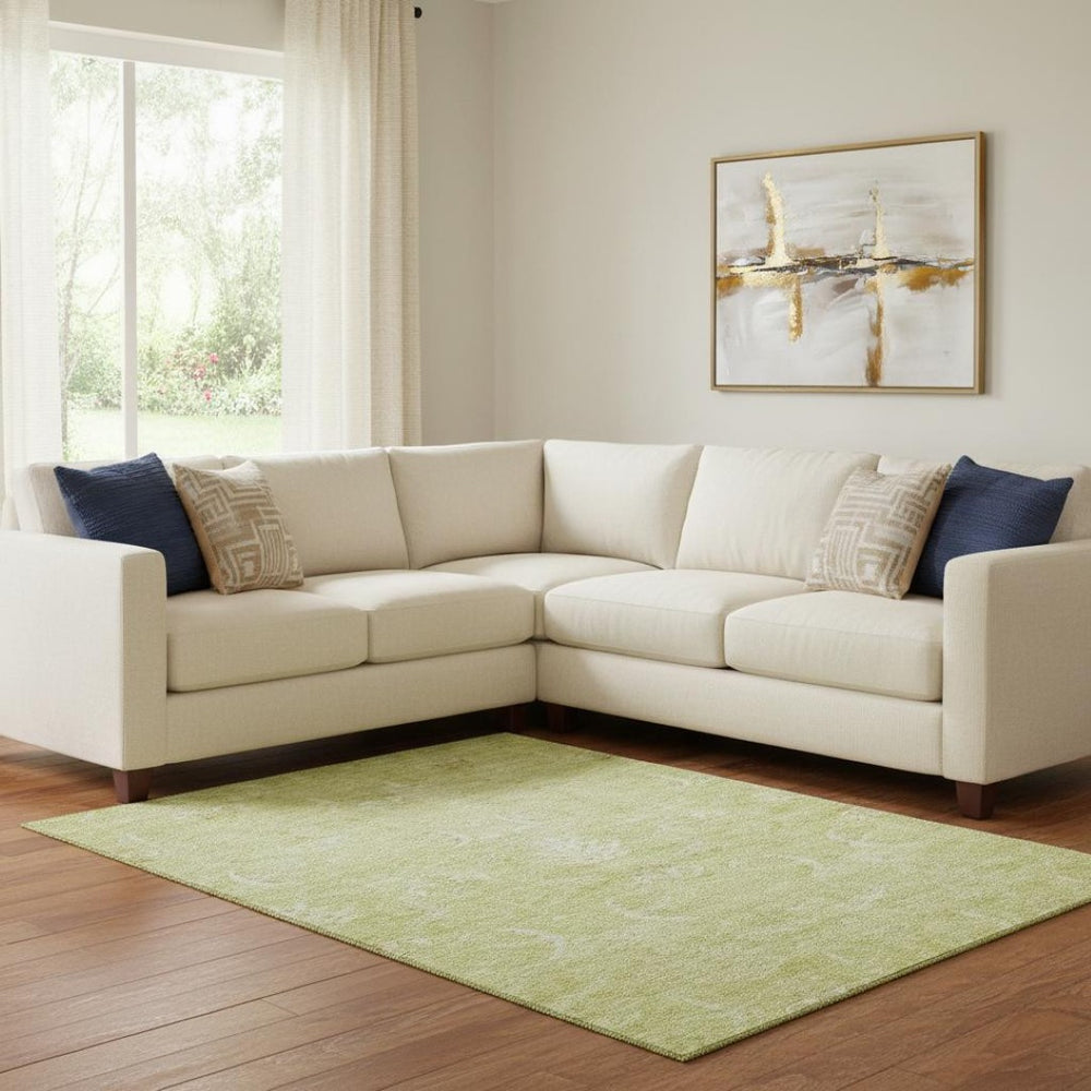 HomeRoots 10' X 14' Artichoke Green & Ivory Damask Area Rug - Stain Resistant, UV Protected, Easy Care Elegance 683908