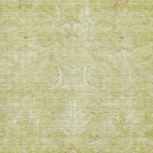 HomeRoots 10' X 14' Artichoke Green & Ivory Damask Area Rug - Stain Resistant, UV Protected, Easy Care Elegance 683908