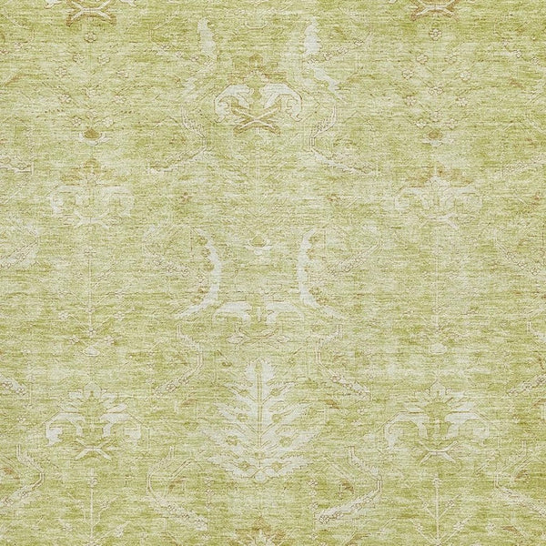 HomeRoots 10' X 14' Artichoke Green & Ivory Damask Area Rug - Stain Resistant, UV Protected, Easy Care Elegance 683908