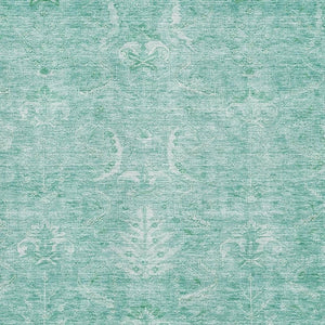 HomeRoots 5' X 8' Aqua and Ivory Damask Washable Area Rug - UV Protected, Stain Resistant for Busy Homes 683910