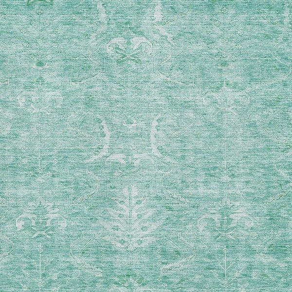 HomeRoots 5' X 8' Aqua and Ivory Damask Washable Area Rug - UV Protected, Stain Resistant for Busy Homes 683910