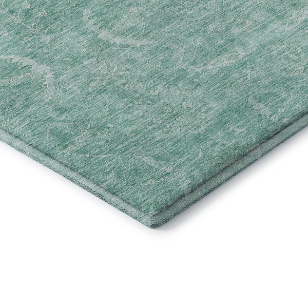 HomeRoots 8' Aqua and Ivory Damask Round Rug - Washable, Stain Resistant, Kid & Pet Friendly with UV Protection 683911