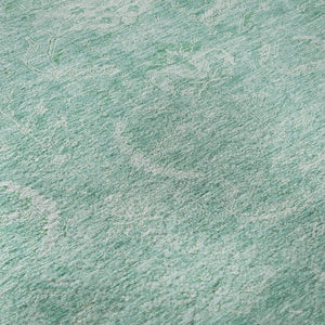 HomeRoots 8' Aqua and Ivory Damask Round Rug - Washable, Stain Resistant, Kid & Pet Friendly with UV Protection 683911