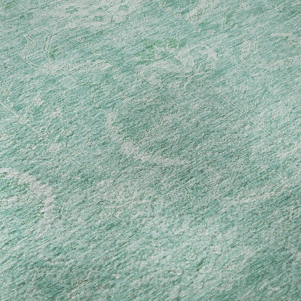 HomeRoots 8' Aqua and Ivory Damask Round Rug - Washable, Stain Resistant, Kid & Pet Friendly with UV Protection 683911