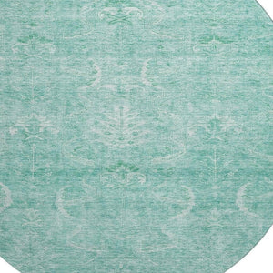HomeRoots 8' Aqua and Ivory Damask Round Rug - Washable, Stain Resistant, Kid & Pet Friendly with UV Protection 683911