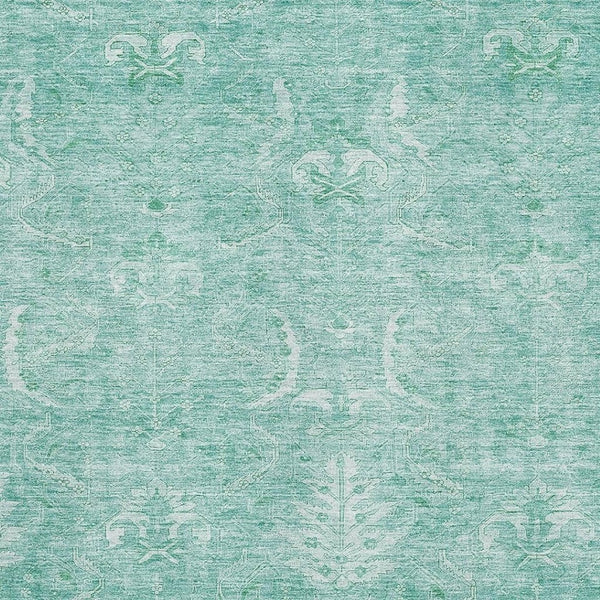 HomeRoots 8' X 10' Stylish Aqua and Ivory Damask Washable Area Rug with UV Protection for Family Spaces 683912