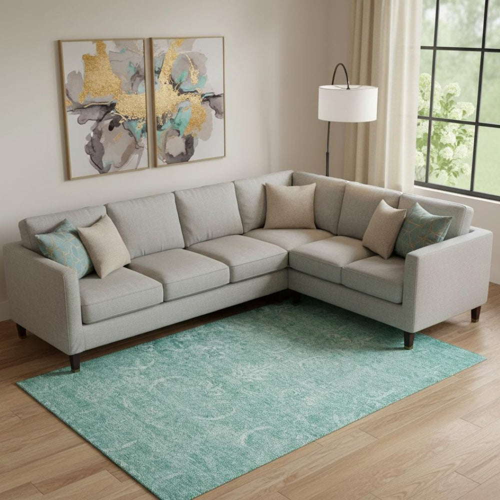 HomeRoots 9' X 12' Aqua & Ivory Damask Area Rug - Washable, UV Protected & Stain-Resistant for Busy Homes 683913
