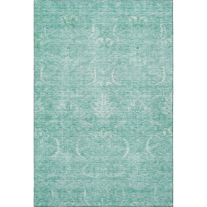 HomeRoots 9' X 12' Aqua & Ivory Damask Area Rug - Washable, UV Protected & Stain-Resistant for Busy Homes 683913