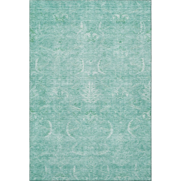 HomeRoots 9' X 12' Aqua & Ivory Damask Area Rug - Washable, UV Protected & Stain-Resistant for Busy Homes 683913