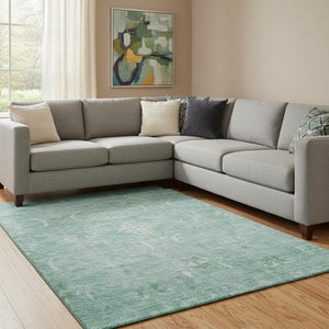 HomeRoots 10' Aqua and Ivory Damask Area Rug - Washable, Stain-Resistant, UV-Protected for Busy Homes 683914