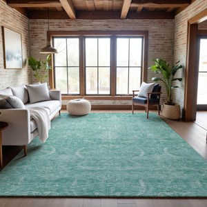 HomeRoots 10' Aqua and Ivory Damask Area Rug - Washable, Stain-Resistant, UV-Protected for Busy Homes 683914