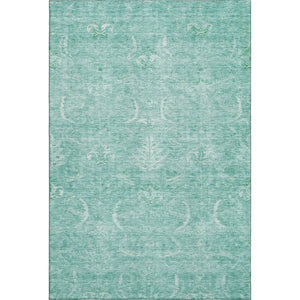 HomeRoots 10' Aqua and Ivory Damask Area Rug - Washable, Stain-Resistant, UV-Protected for Busy Homes 683914
