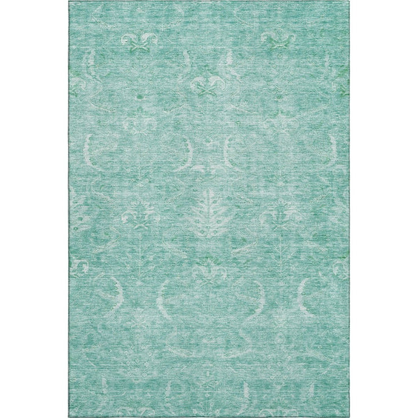 HomeRoots 10' Aqua and Ivory Damask Area Rug - Washable, Stain-Resistant, UV-Protected for Busy Homes 683914