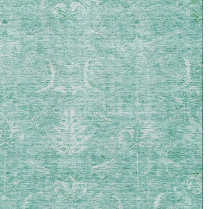 HomeRoots 10' Aqua and Ivory Damask Area Rug - Washable, Stain-Resistant, UV-Protected for Busy Homes 683914