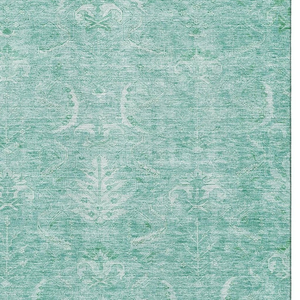 HomeRoots 10' Aqua and Ivory Damask Area Rug - Washable, Stain-Resistant, UV-Protected for Busy Homes 683914