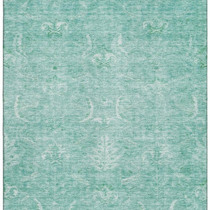 HomeRoots 10' Aqua and Ivory Damask Area Rug - Washable, Stain-Resistant, UV-Protected for Busy Homes 683914